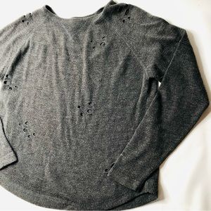 Womens Dark Grey Crewneck Pullover Sweater Distressed Holes Grunge Cozy Casual S